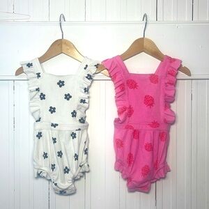CAT & JACK EUC Bundle of Ribbed Crossback Sunsuit Bubble Romper